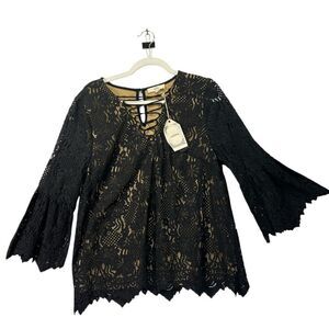 New Nwt Entro Long Sleeve Lace Top Black Size large